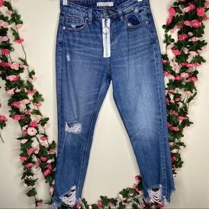 Hidden Blue Distressed Crop Jeans Womens 26 White Zipper Detail Streetwear